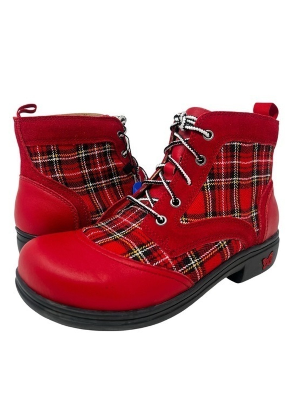 Alegria Red Plaid Lace-Up Ankle Boots